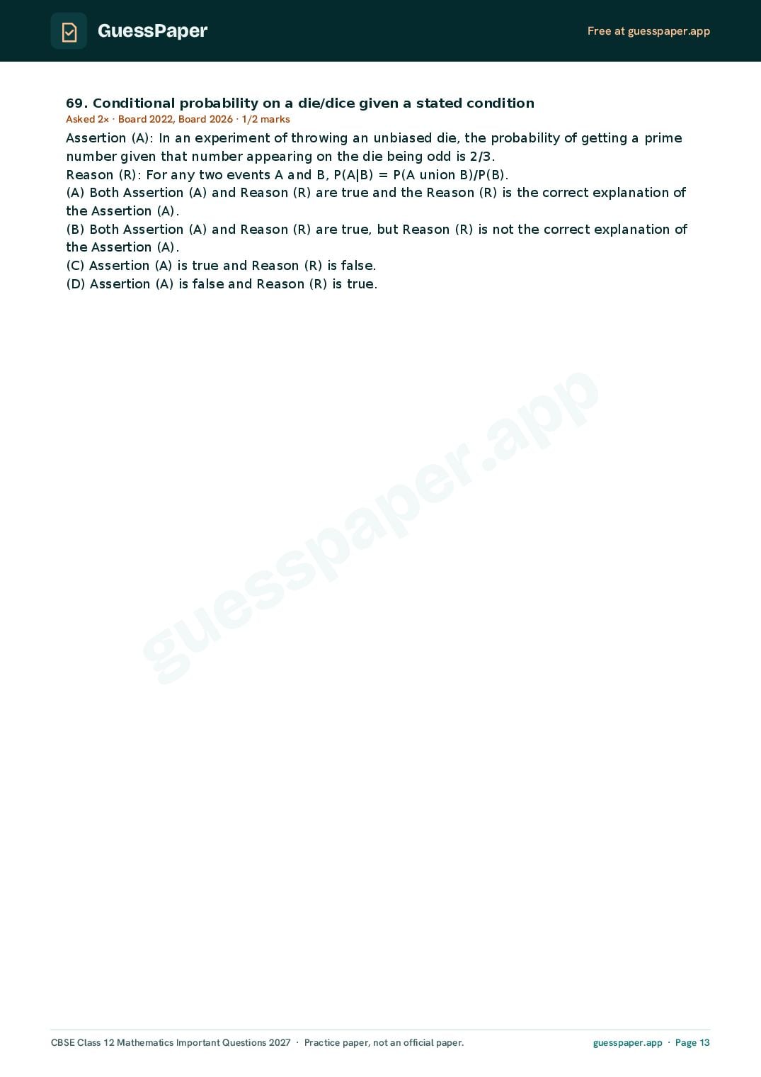 CBSE Class 12 Maths Important Questions 2027 (PDF)