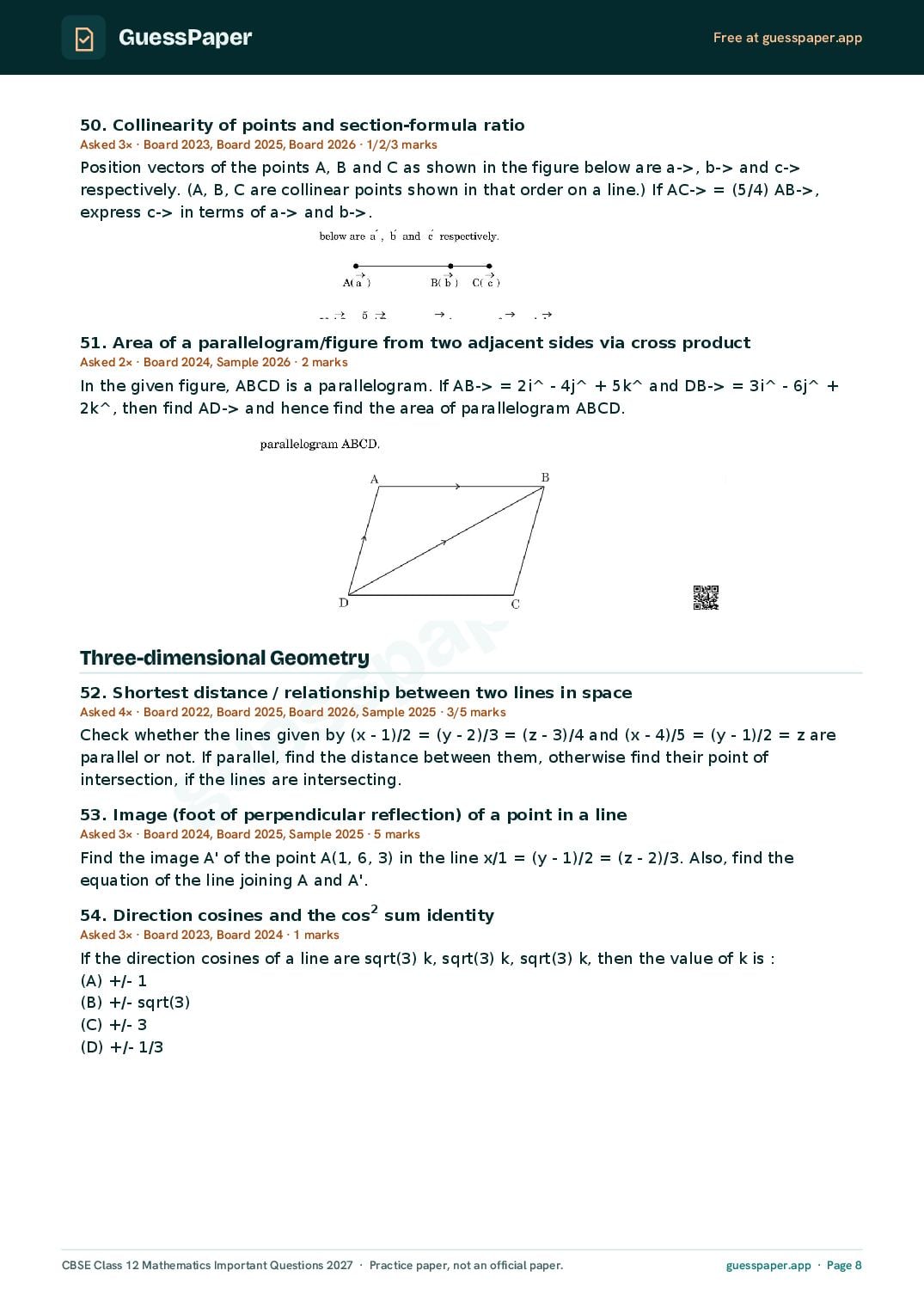 CBSE Class 12 Maths Important Questions 2027 (PDF)