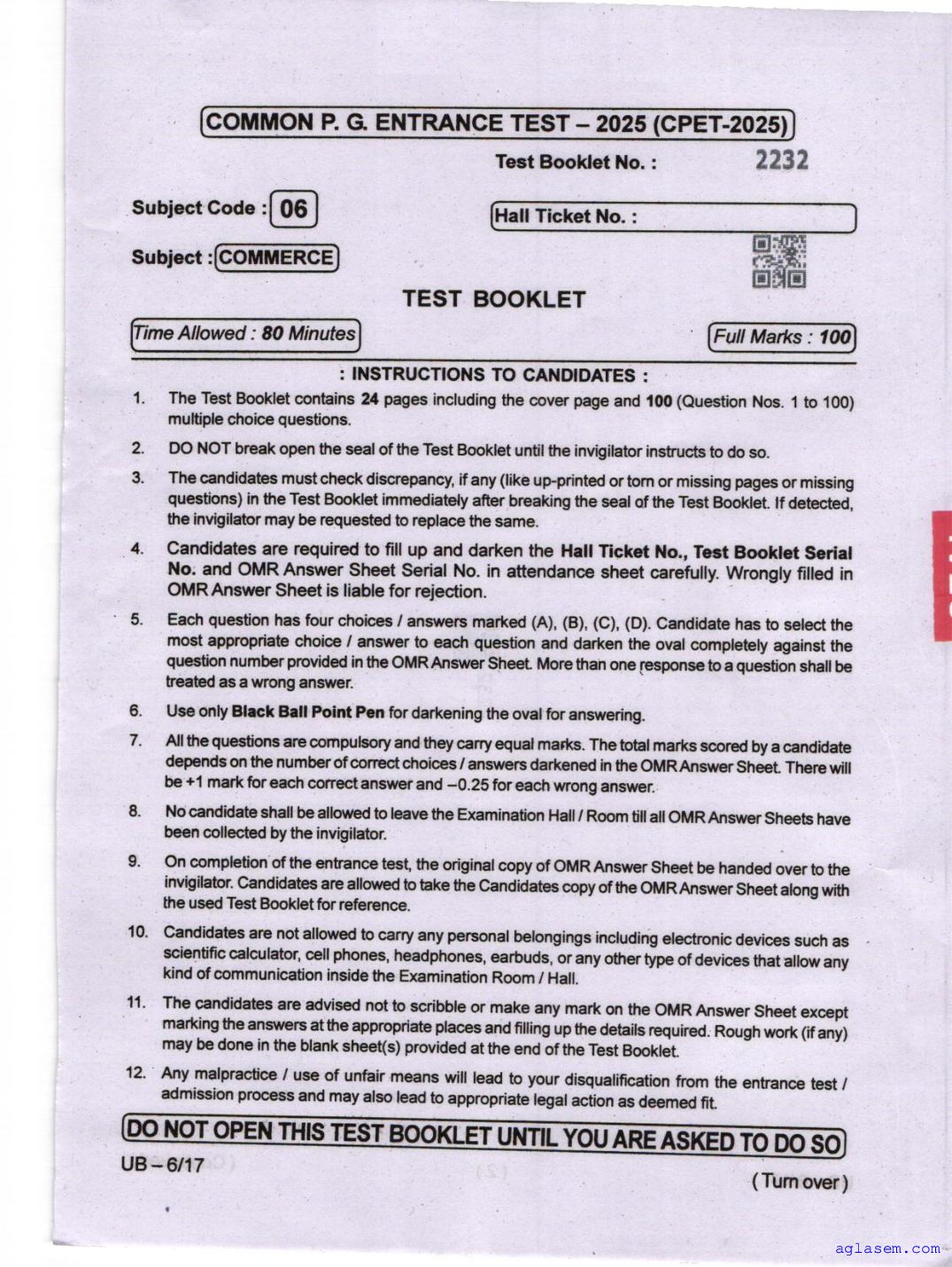Odisha CPET 2025 Question Paper Commerce - Page 1 of 24