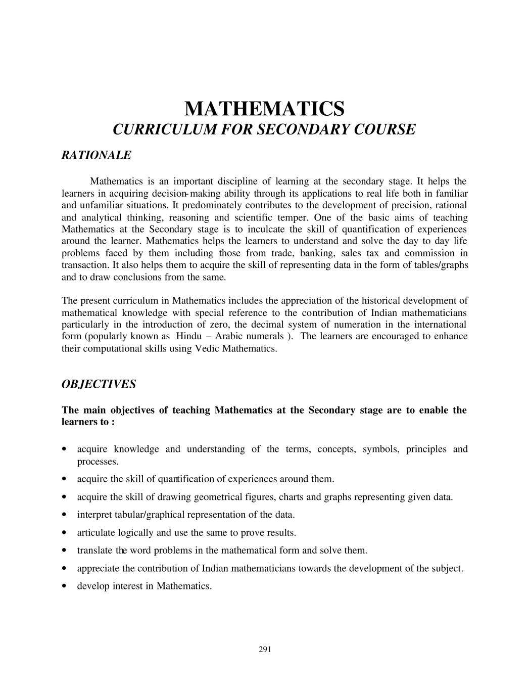 NIOS Class 10 Syllabus - Mathematics - Page 1