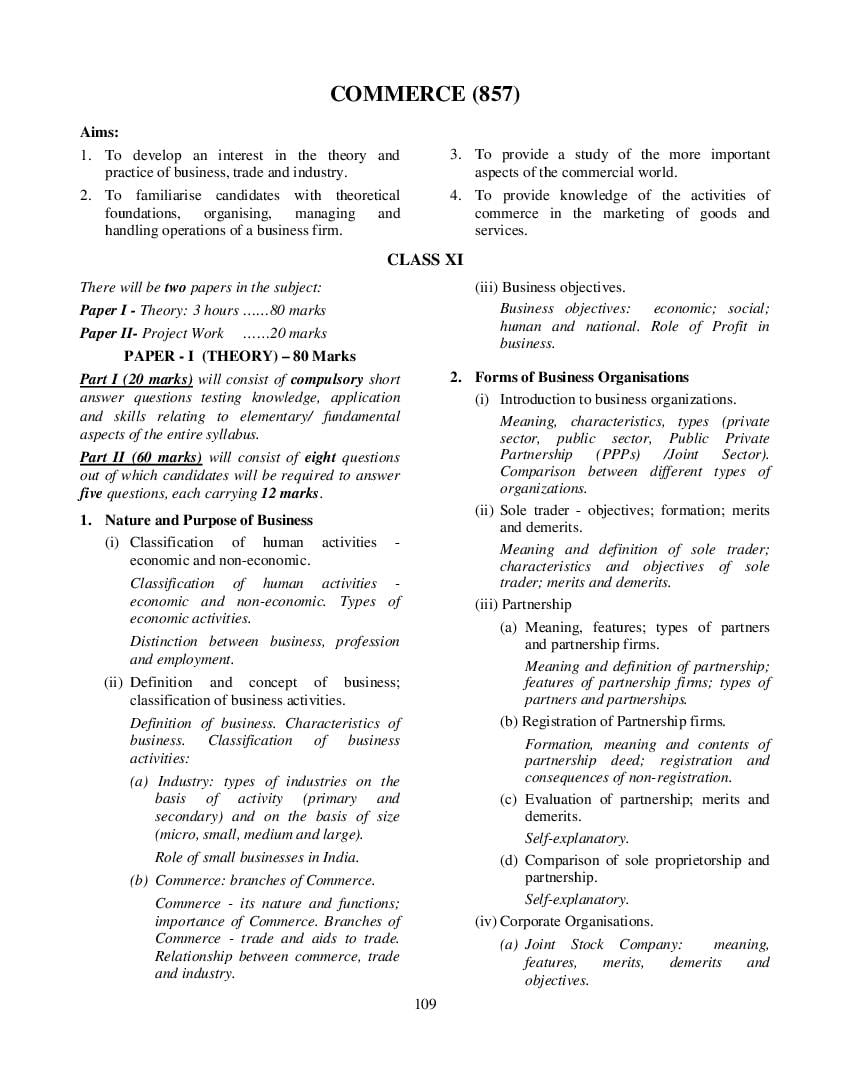 ISC Class 12 Syllabus 2023 Commerce - Page 1