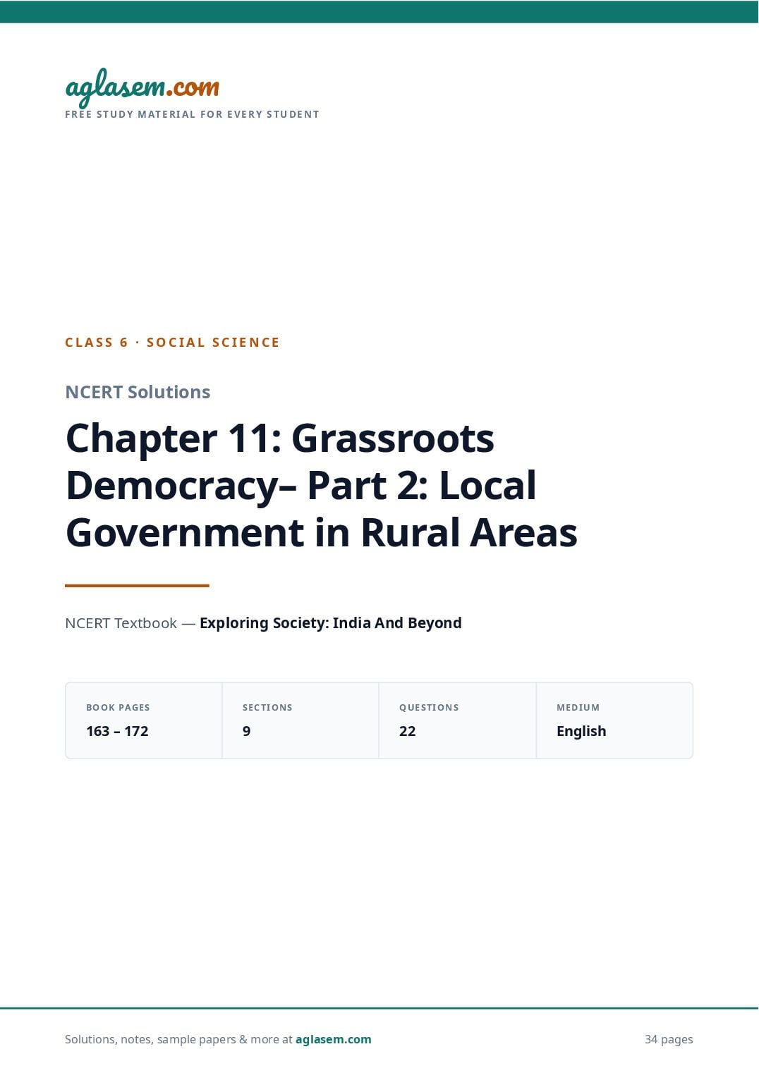 NCERT Solutions Class 6 Social Science Chapter 11 Grassroots Democracy part 2 Local Government in Rural Areas - Page 1 of 35
