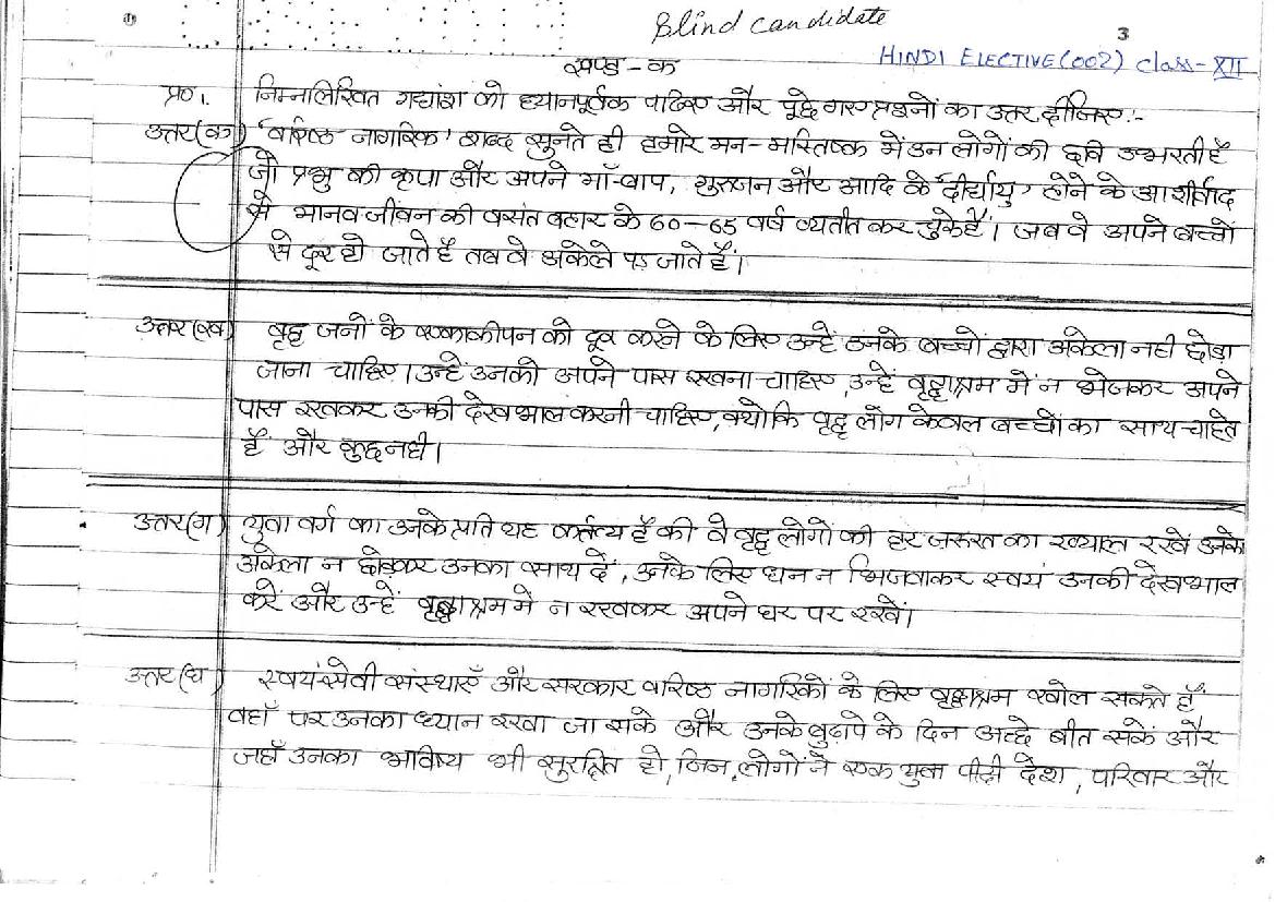 CBSE Class 12 Topper Answer Sheet 2019 for Hindi Elective - Page 1