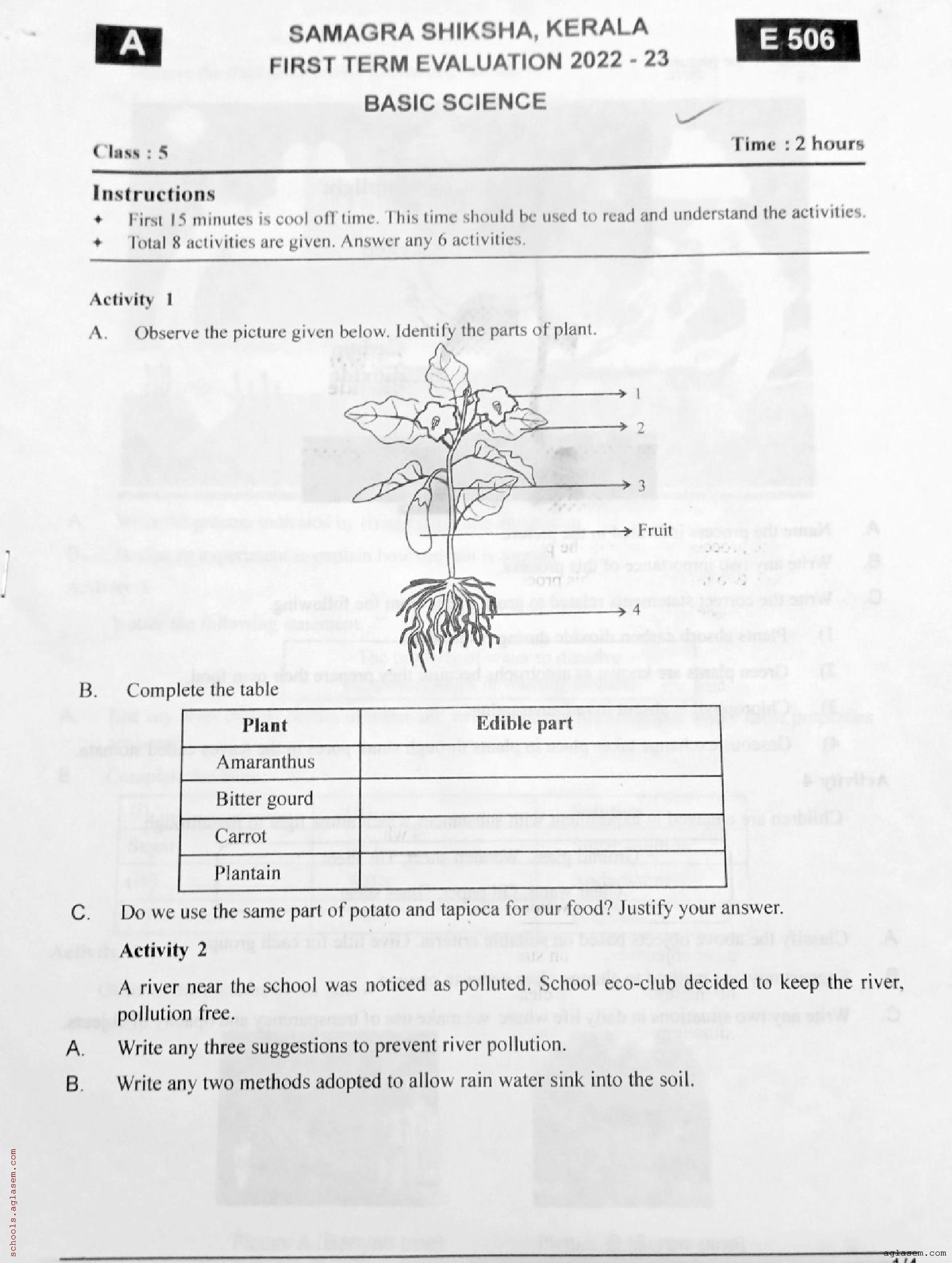 Class 5 Basic Science Onam Exam Question Paper 2024 (PDF) Kerala Std