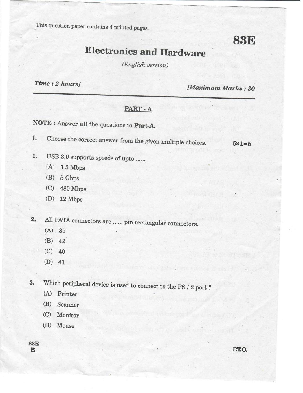 AP 10th Class Question Paper 2019 Electronics and Hardware (English Medium) - Page 1