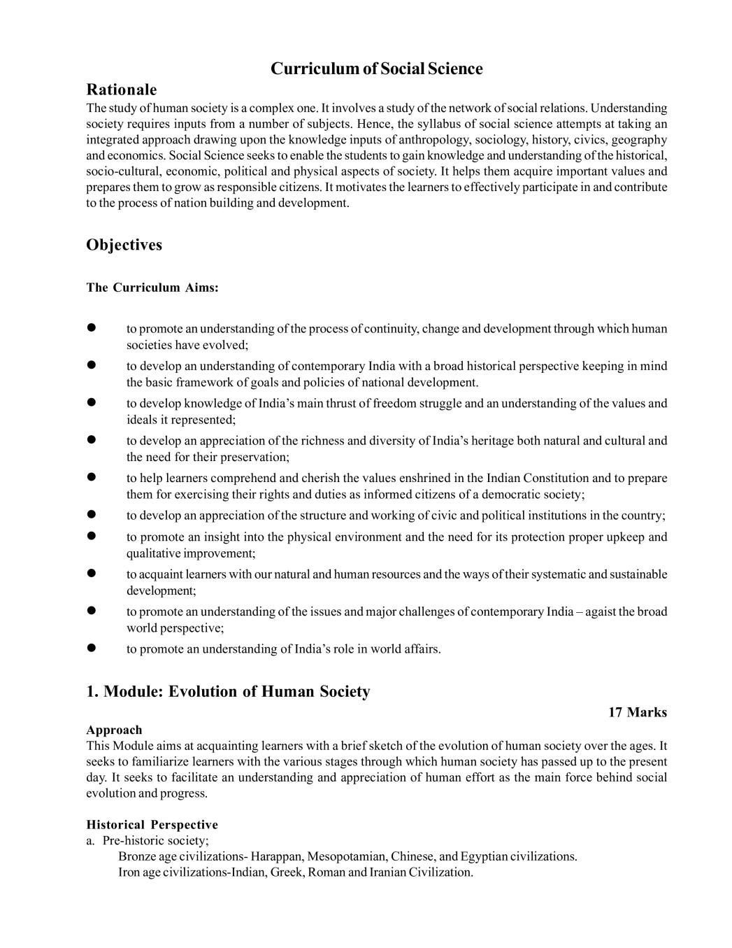 NIOS Class 10 Syllabus - Social Science - Page 1