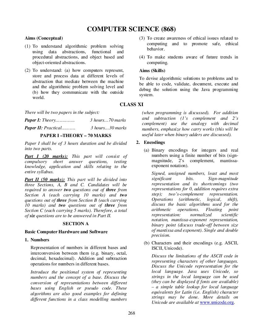 ISC Class 12 Syllabus 2023 Computer Science - Page 1