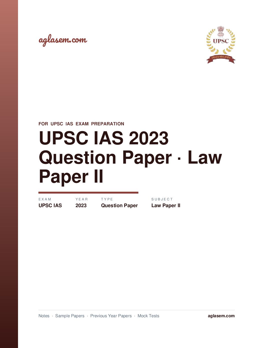 UPSC IAS 2023 Question Paper for Law Paper II - Page 1 of 9