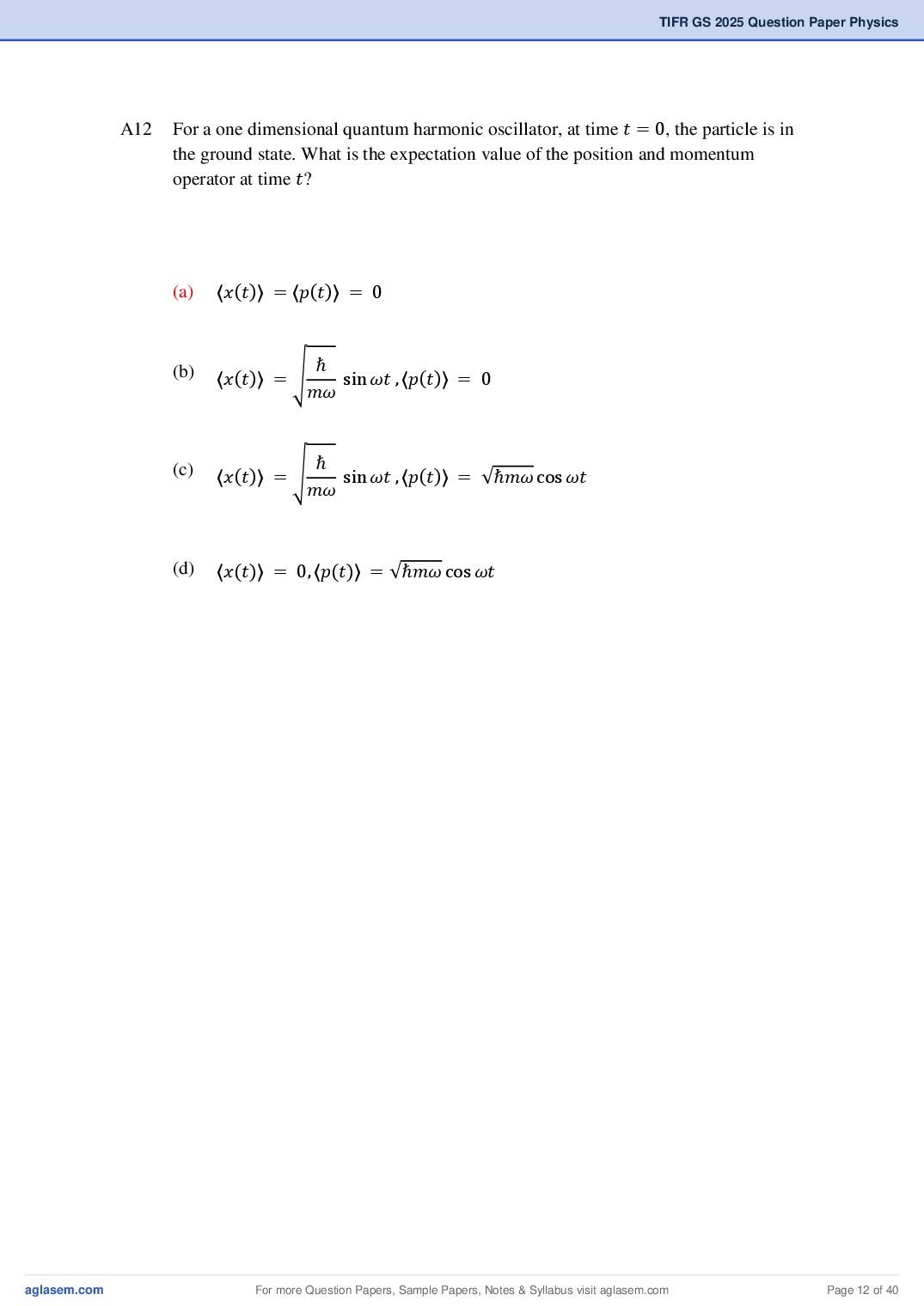 TIFR GS 2025 Question Paper PDF with Answers (8 Papers)