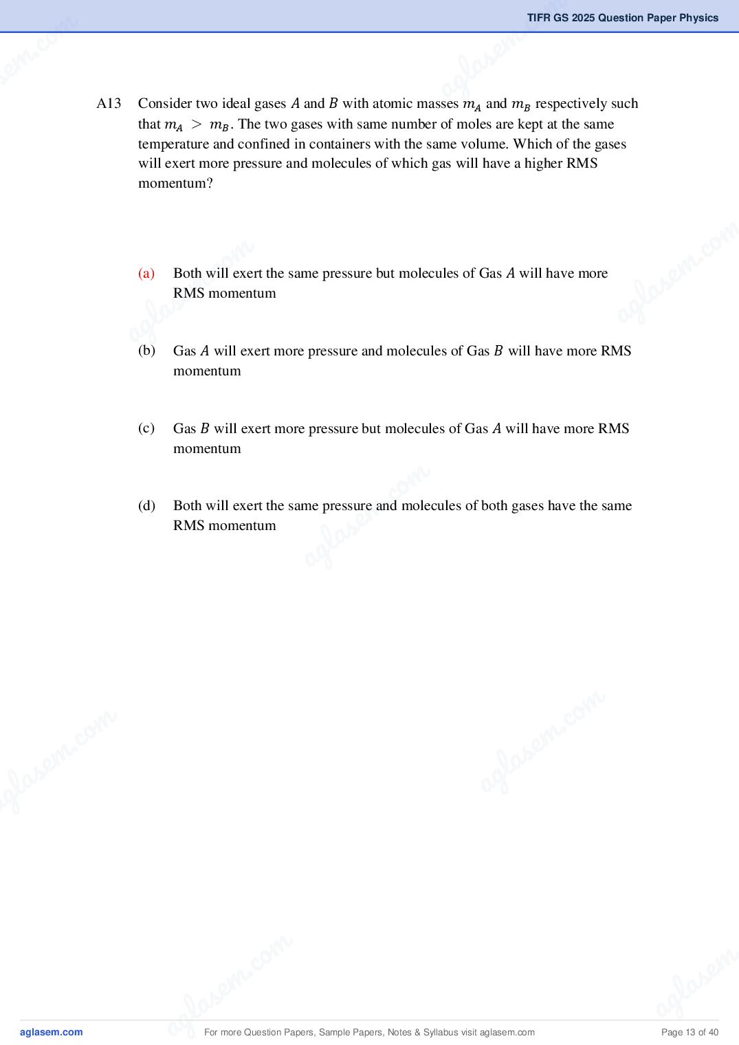 TIFR GS 2025 Question Paper PDF with Answers (8 Papers)