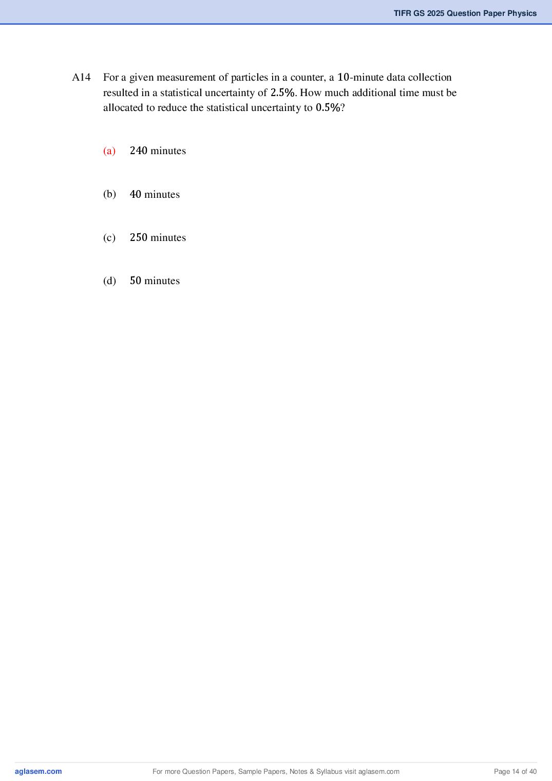 TIFR GS 2025 Question Paper PDF with Answers (8 Papers)