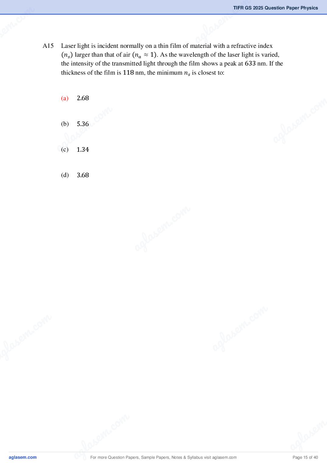 TIFR GS 2025 Question Paper PDF with Answers (8 Papers)