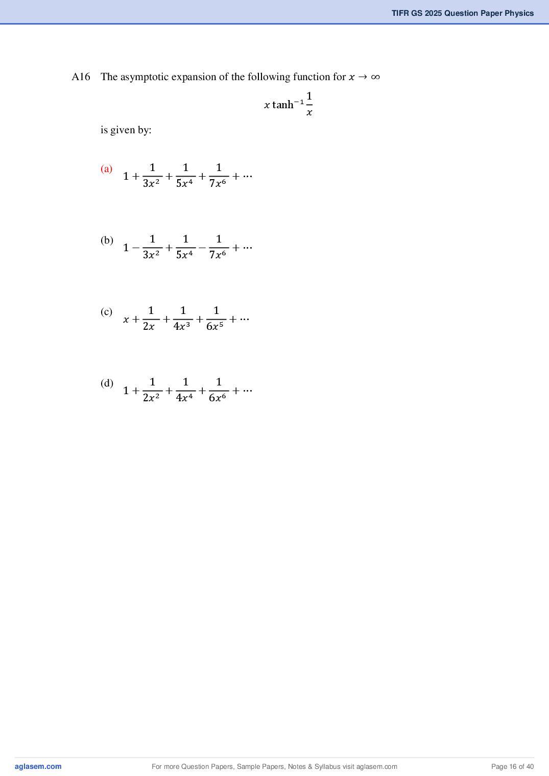 TIFR GS 2025 Question Paper PDF with Answers (8 Papers)