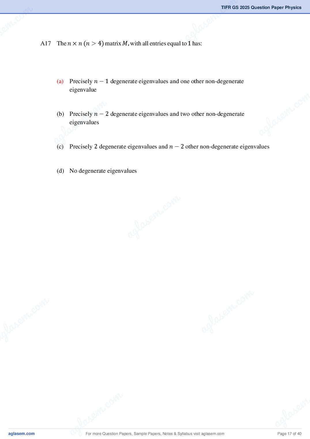 TIFR GS 2025 Question Paper PDF with Answers (8 Papers)