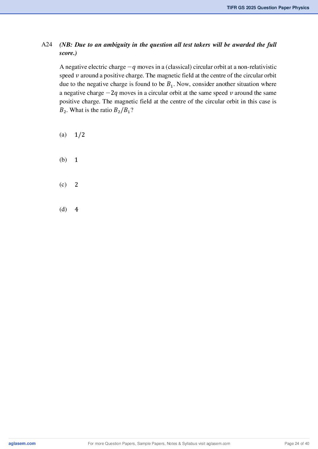 TIFR GS 2025 Question Paper PDF with Answers (8 Papers)