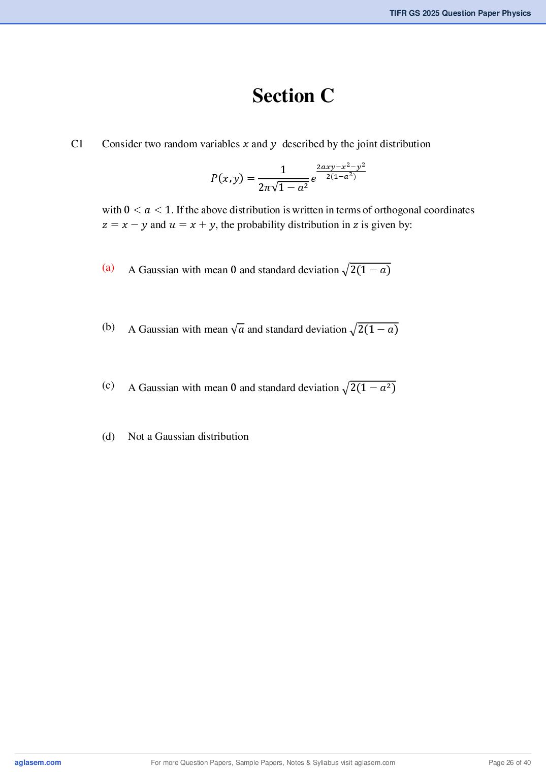 TIFR GS 2025 Question Paper PDF with Answers (8 Papers)