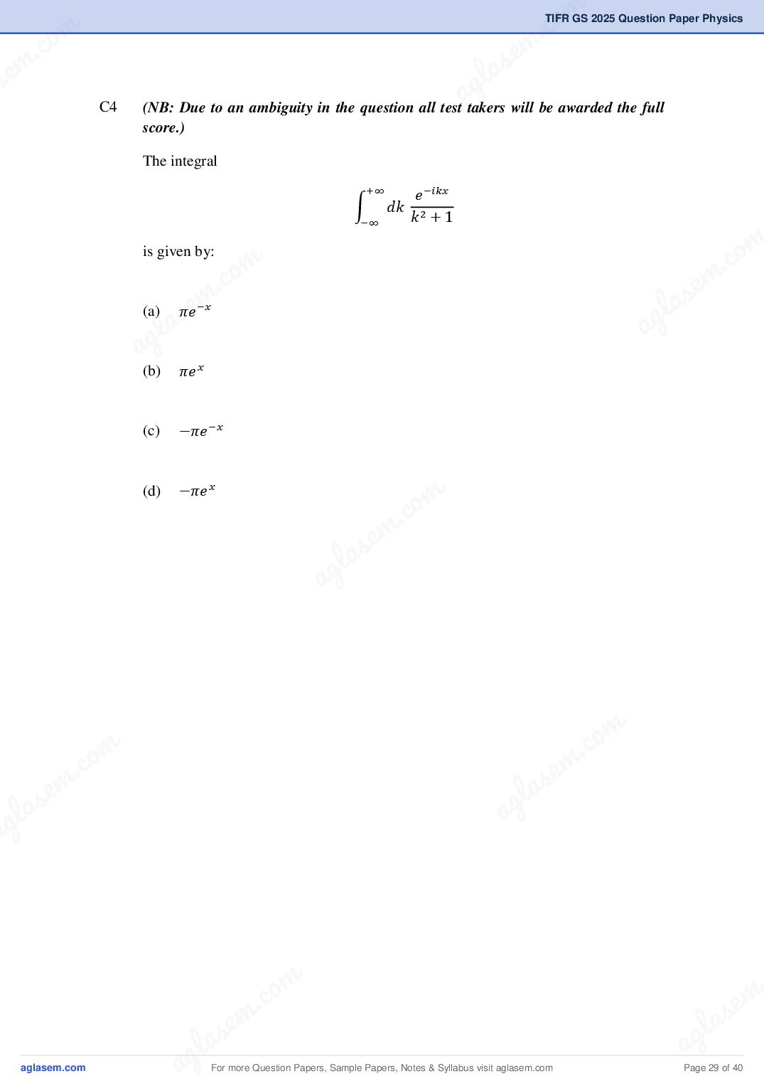 TIFR GS 2025 Question Paper PDF with Answers (8 Papers)