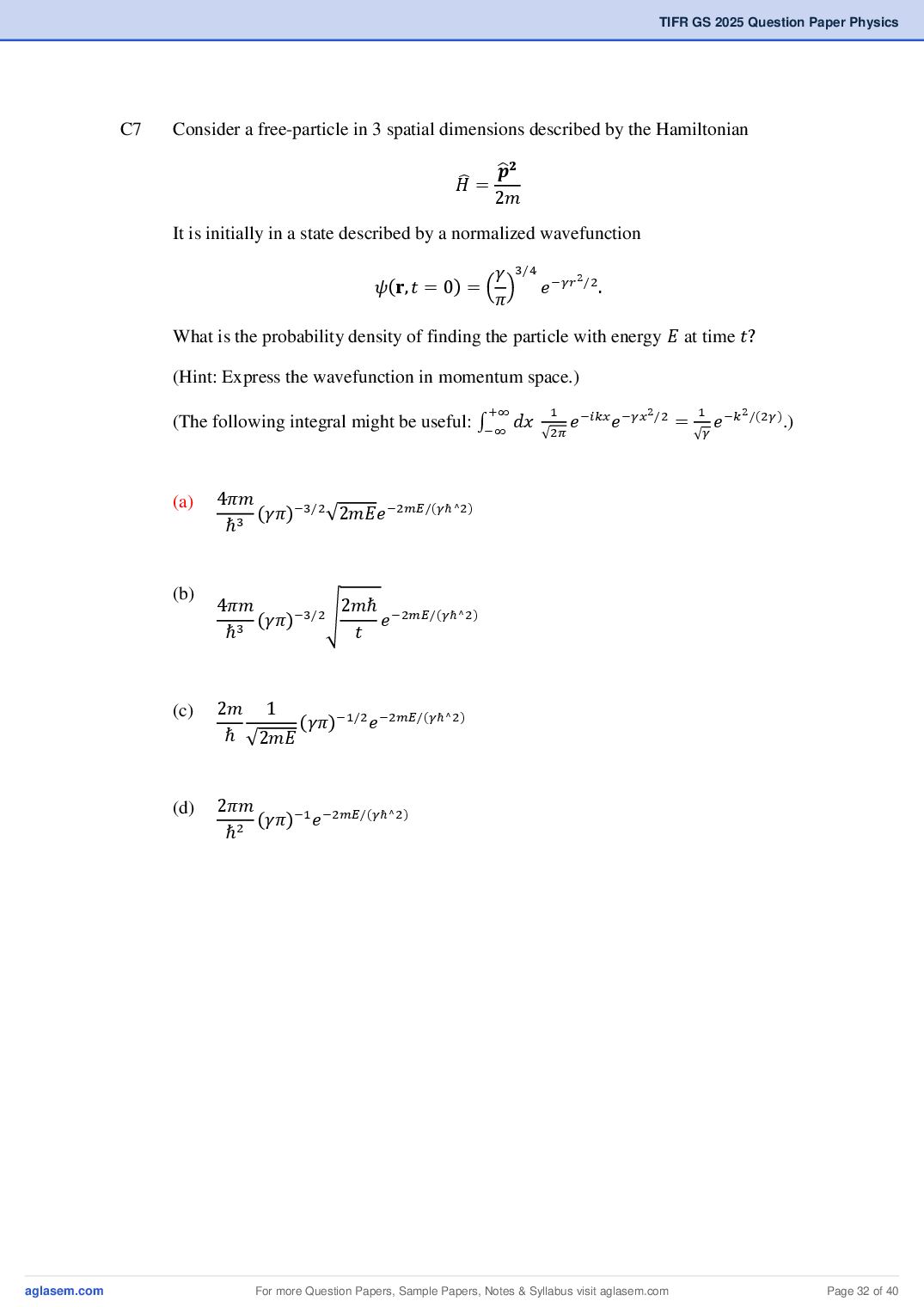 TIFR GS 2025 Question Paper PDF with Answers (8 Papers)