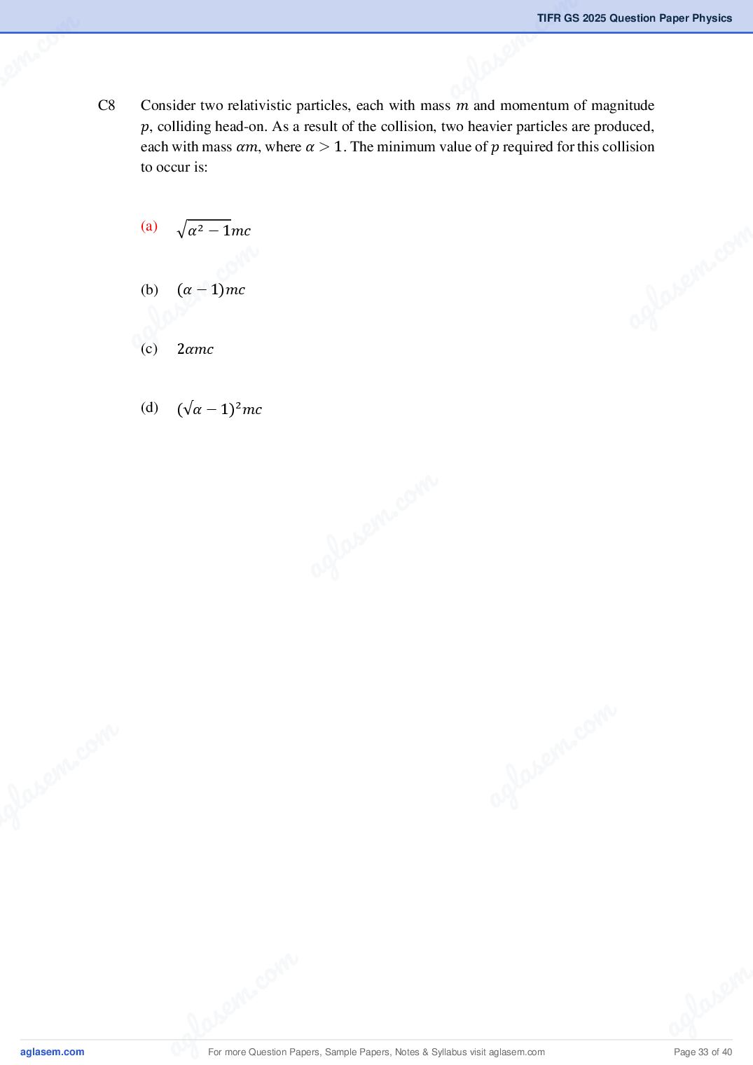 TIFR GS 2025 Question Paper PDF with Answers (8 Papers)