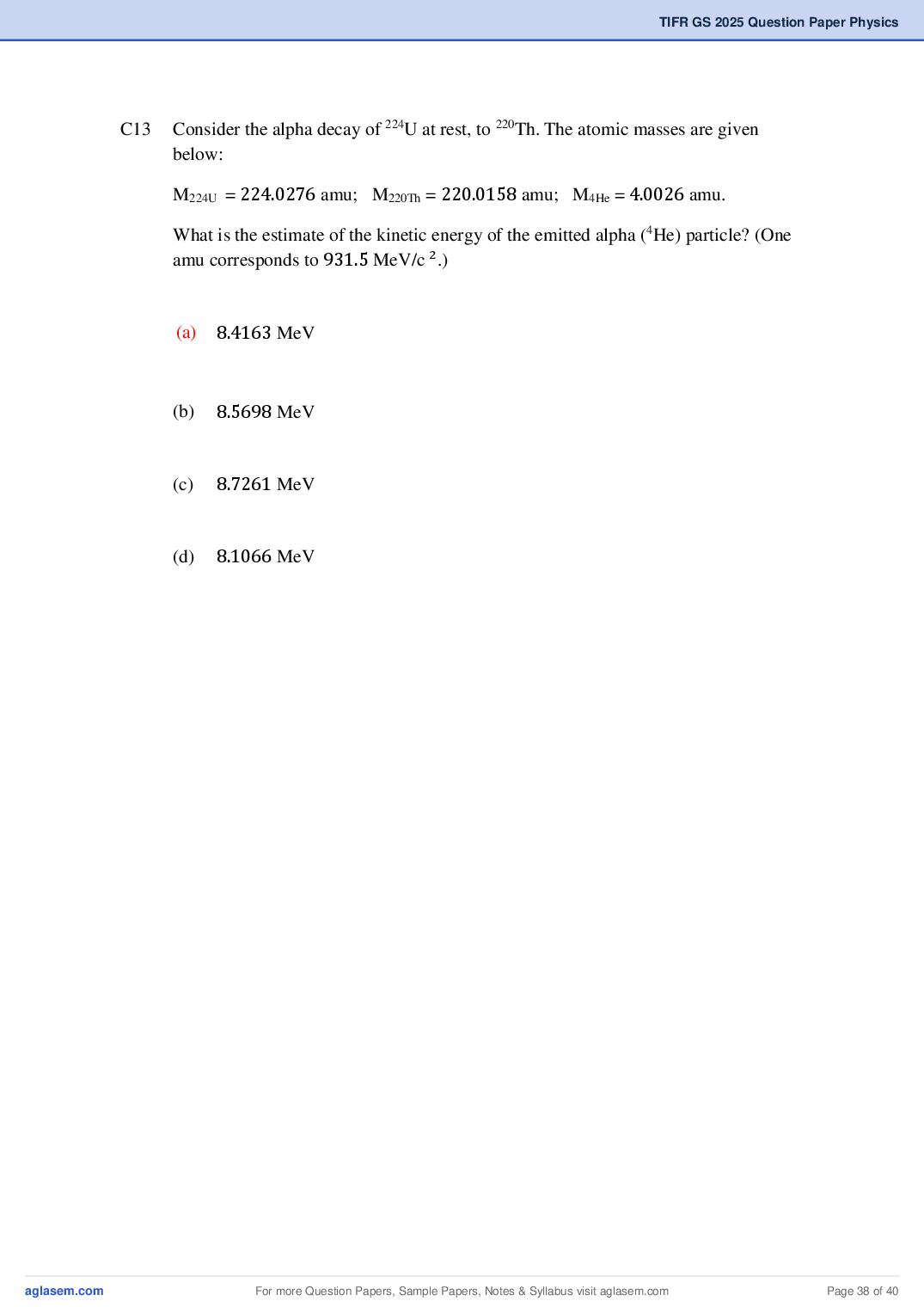 TIFR GS 2025 Question Paper PDF with Answers (8 Papers)
