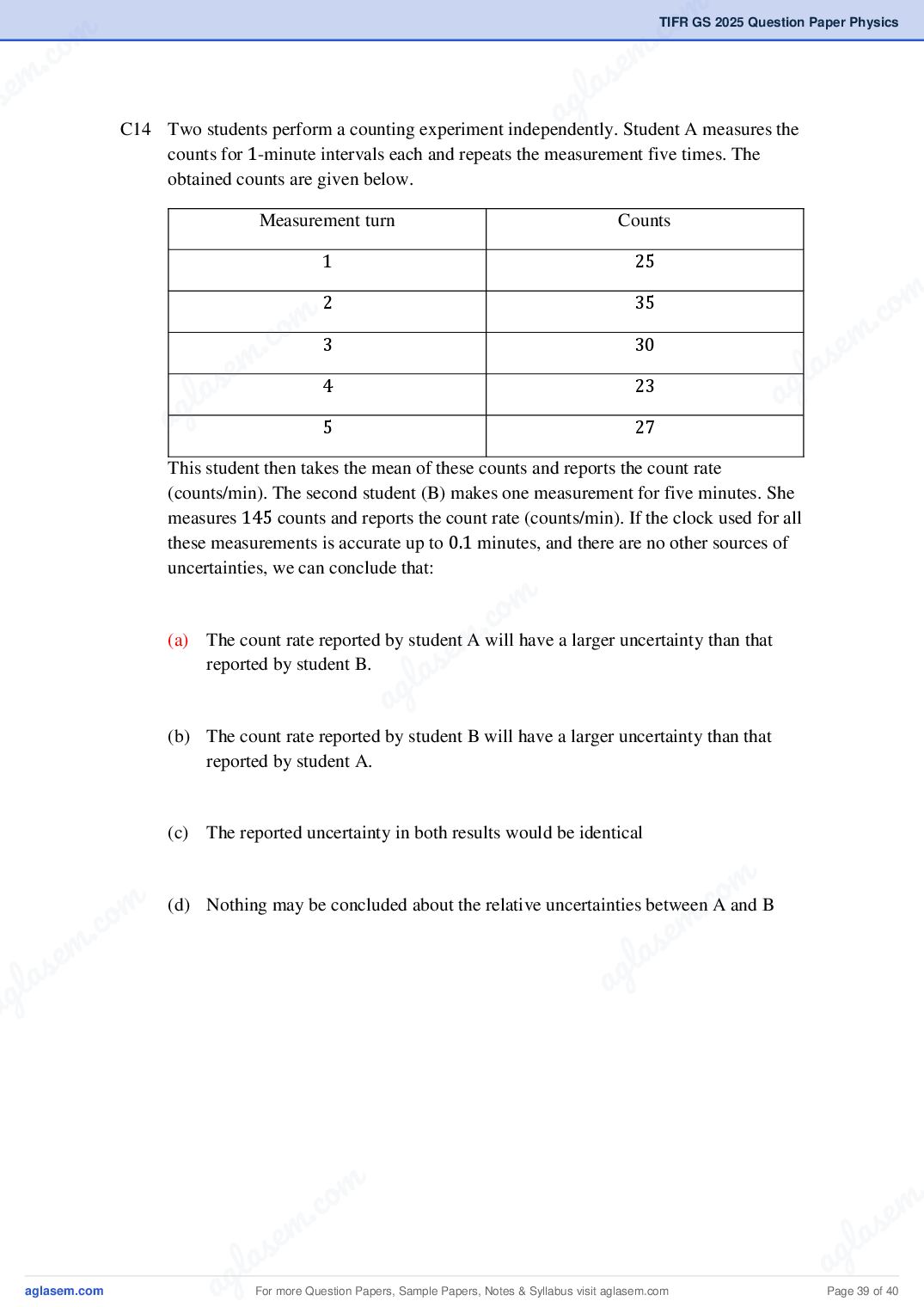 TIFR GS 2025 Question Paper PDF with Answers (8 Papers)