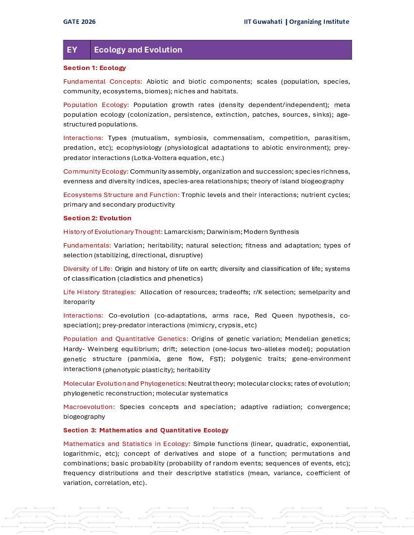 GATE 2026 Syllabus for EY - Page 1