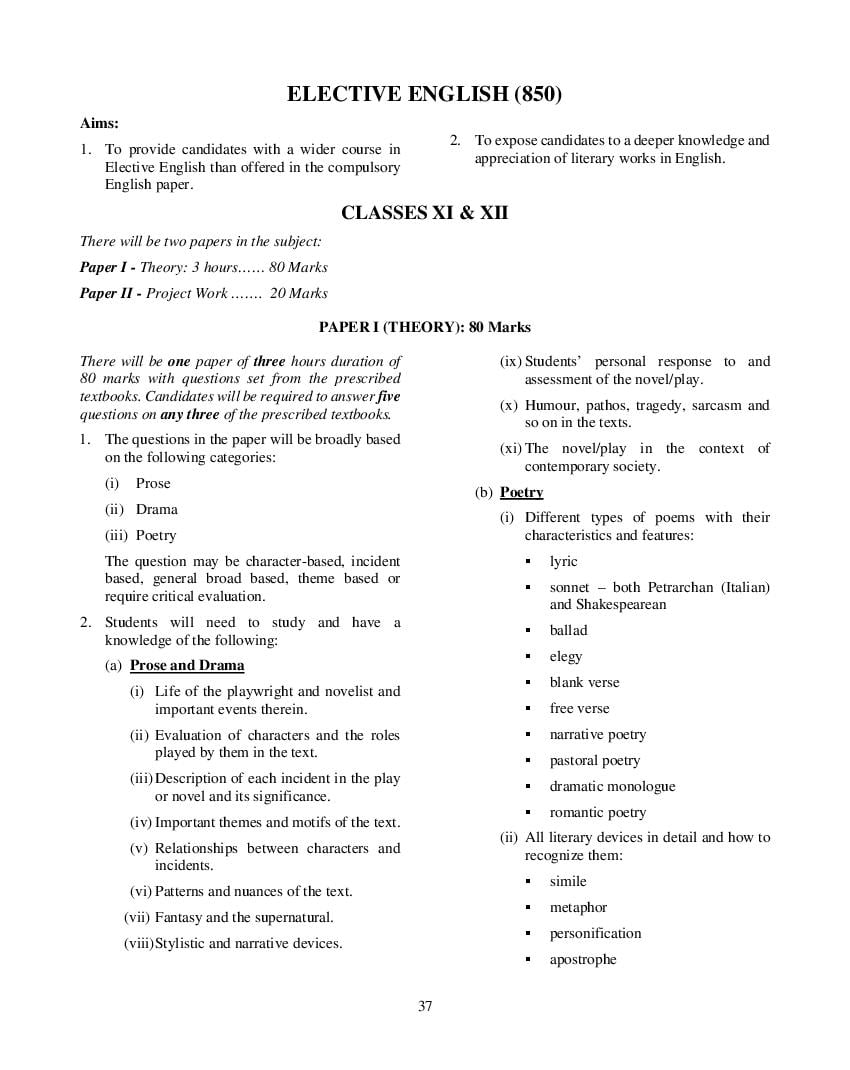 ISC Class 12 Syllabus 2023 English Elective - Page 1