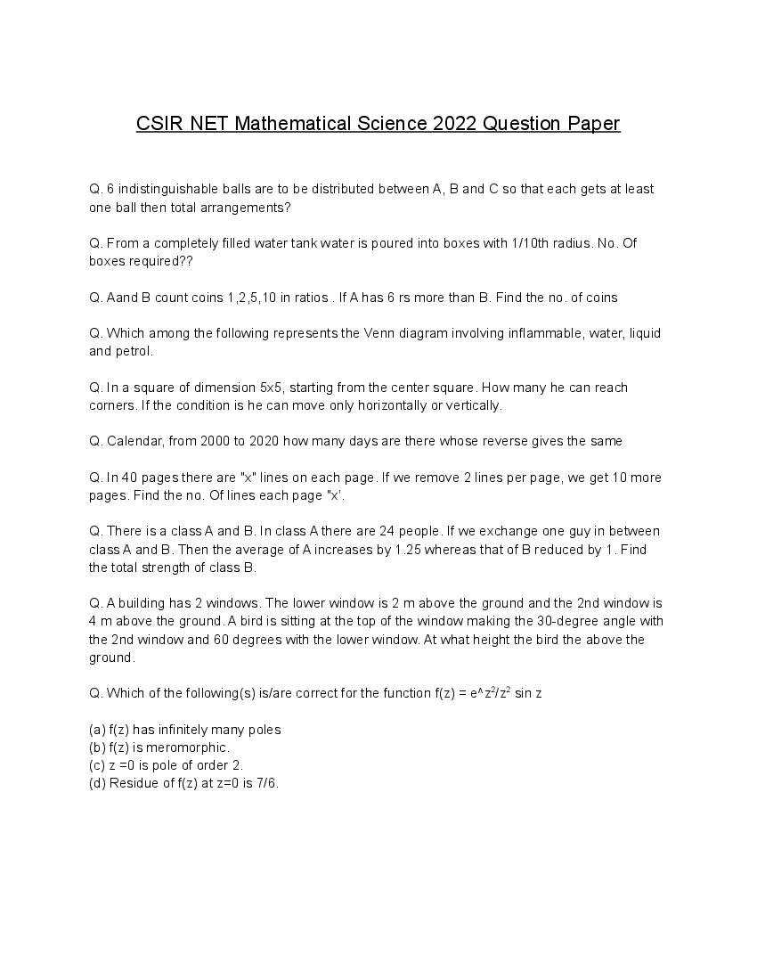 CSIR NET Mathematical Science 2022 Question Paper - Page 1