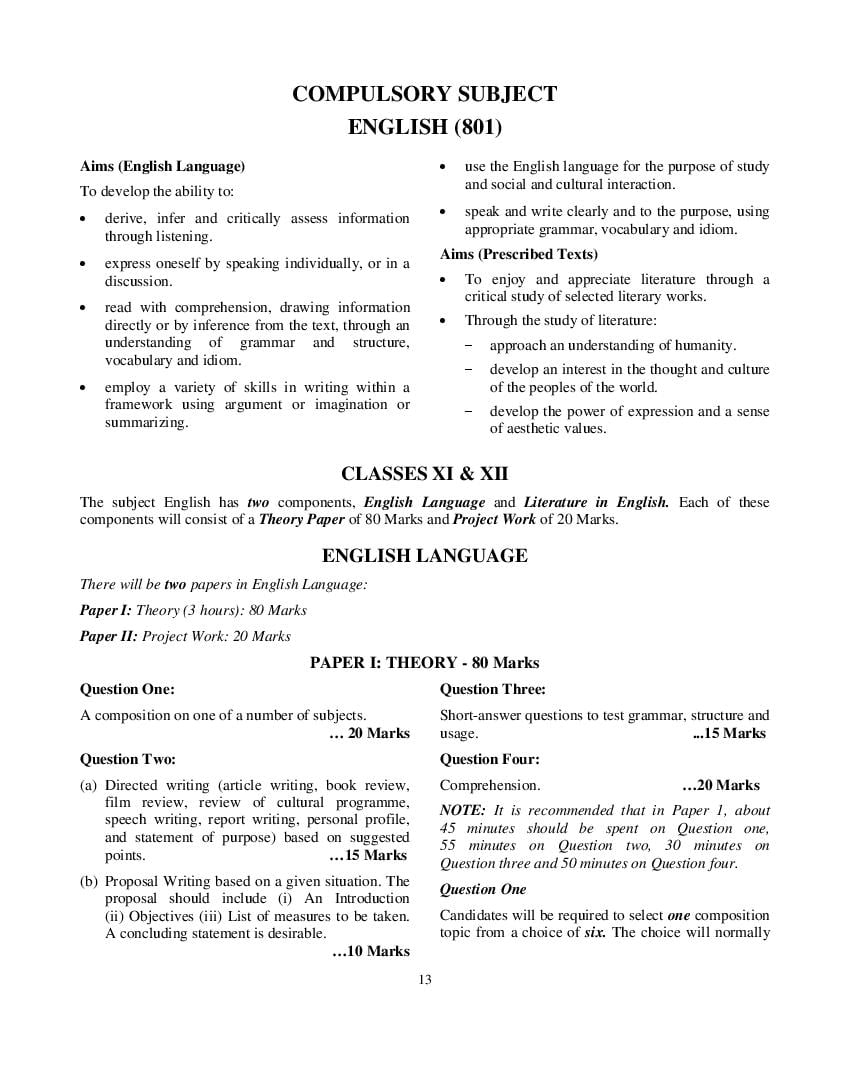 ISC Class 12 Syllabus 2023 English - Page 1