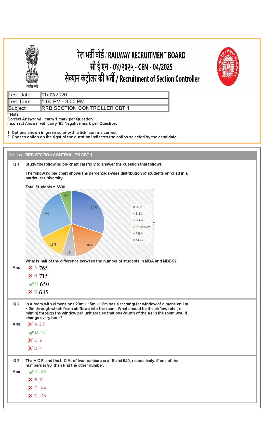 RRB Section Controller 2026 Question Paper Feb 11 Shift 2 - Page 1 of 24