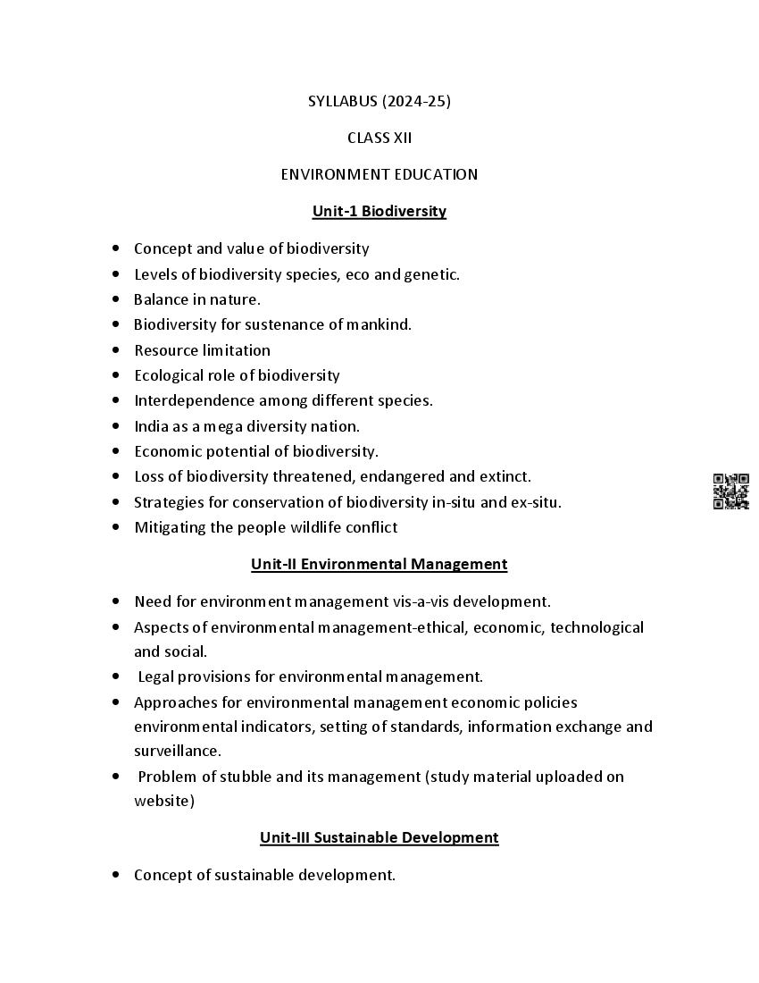 PSEB Class 12 EVS Syllabus (PDF)