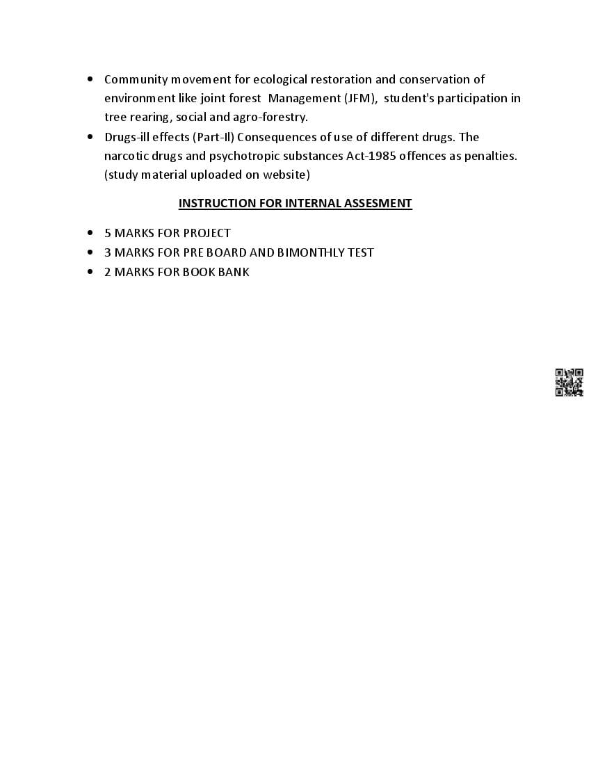PSEB Class 12 EVS Syllabus (PDF)