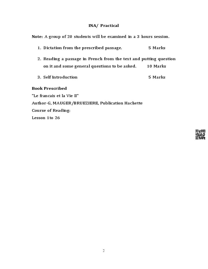 PSEB Class 12 French Syllabus (PDF)