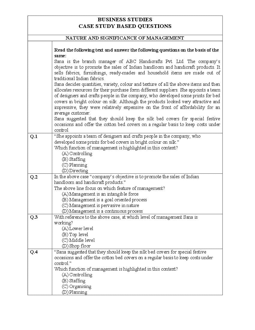 CBSE Class 12  Question Bank 2021 Business Studies - Page 1