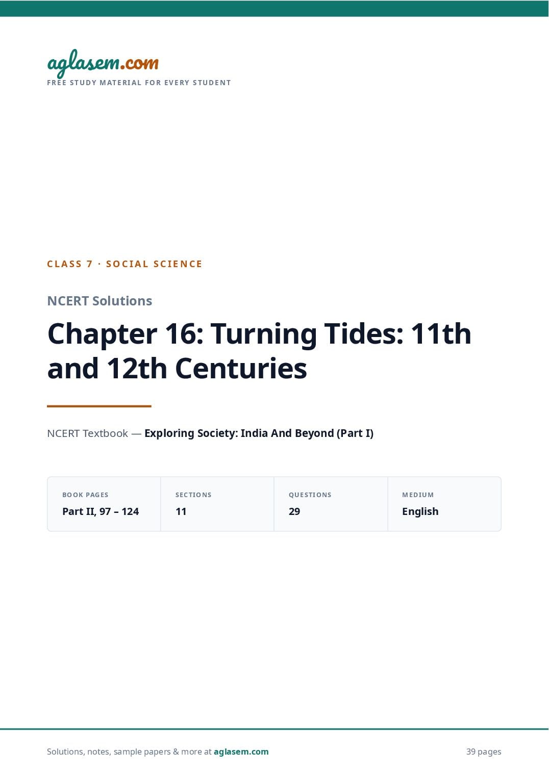 NCERT Solutions Class 7 Social Science Chapter 16 Turning Tides 11th and 12th Centuries - Page 1 of 40