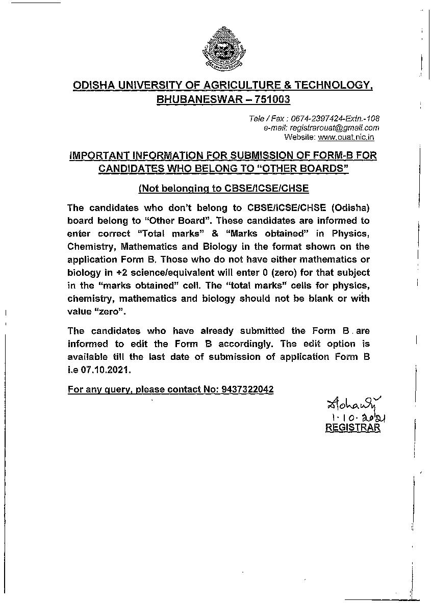 OUAT 2021 Important Information for Submission of Form B - Page 1