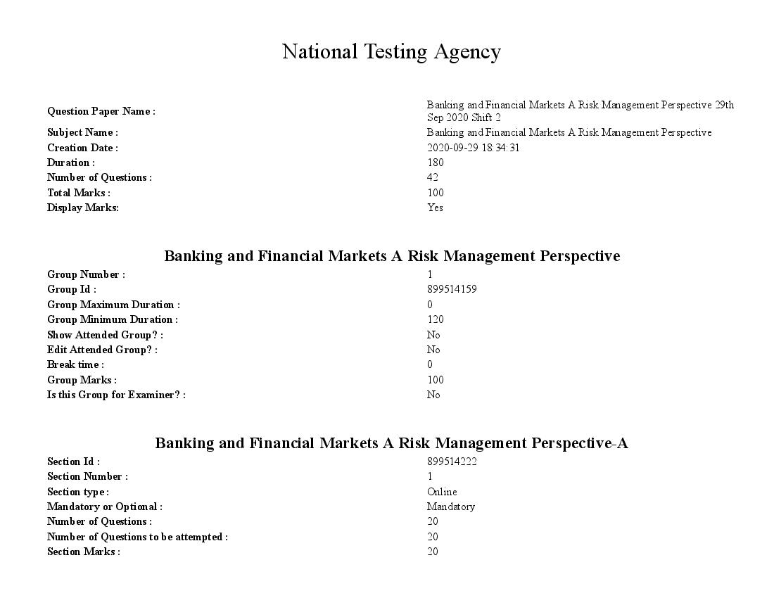 SWAYAM 2020 Question Paper Banking and Financial Markets A Risk Management Perspective - Page 1 of 24