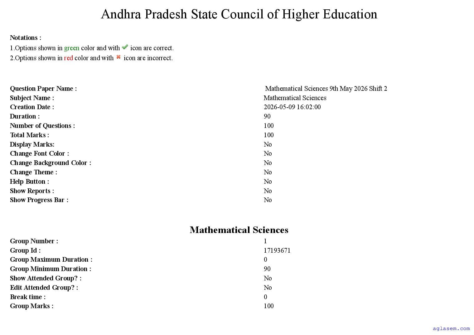 AP PGCET 2026 Question Paper with Answer Key Mathematical Sciences - Page 1 of 73