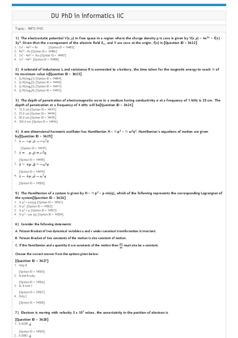 DUET 2021 Question Paper Ph.D in informatics - Page 1