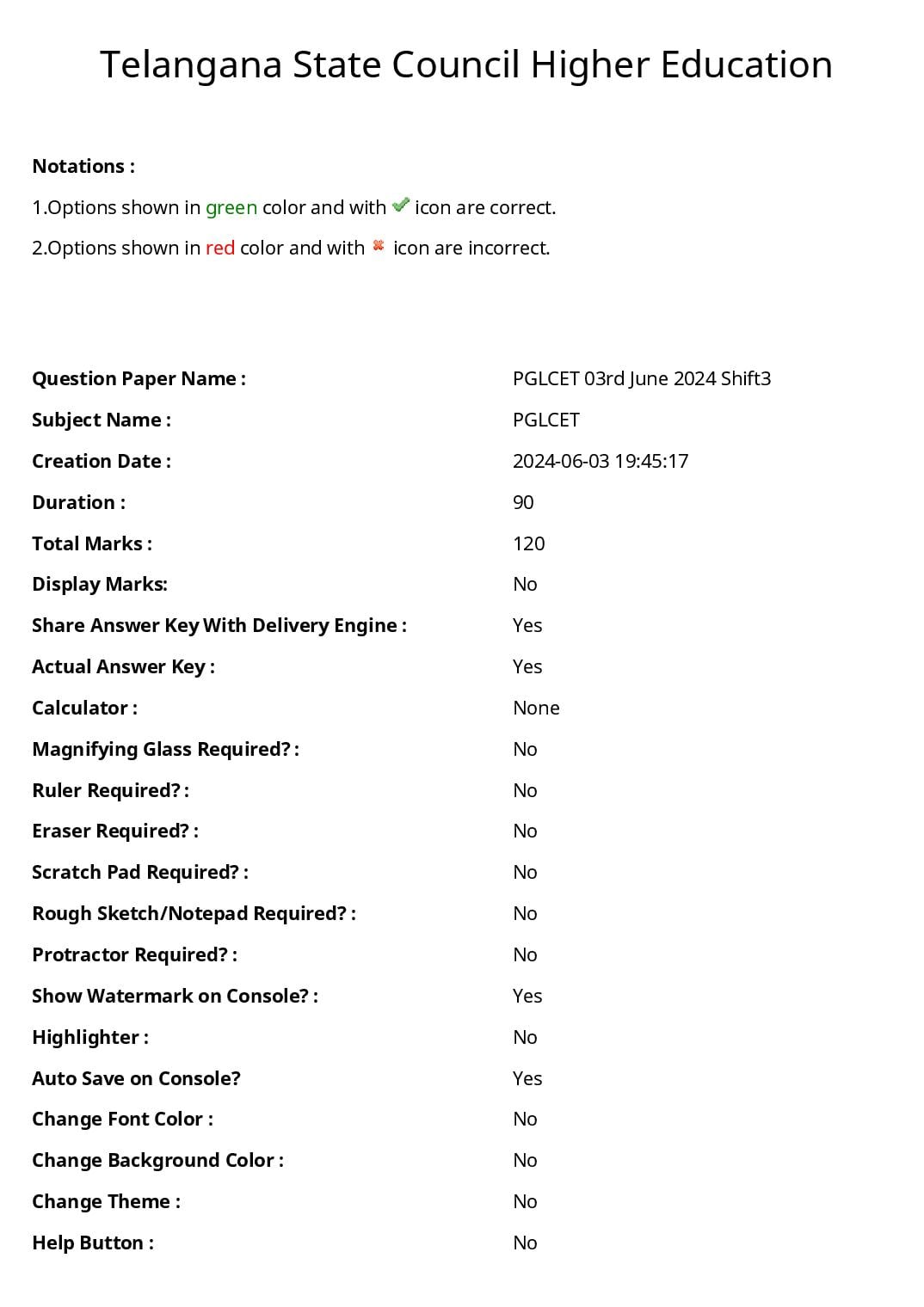 TS PGLCET 2024 Question Paper - Page 1 of 67