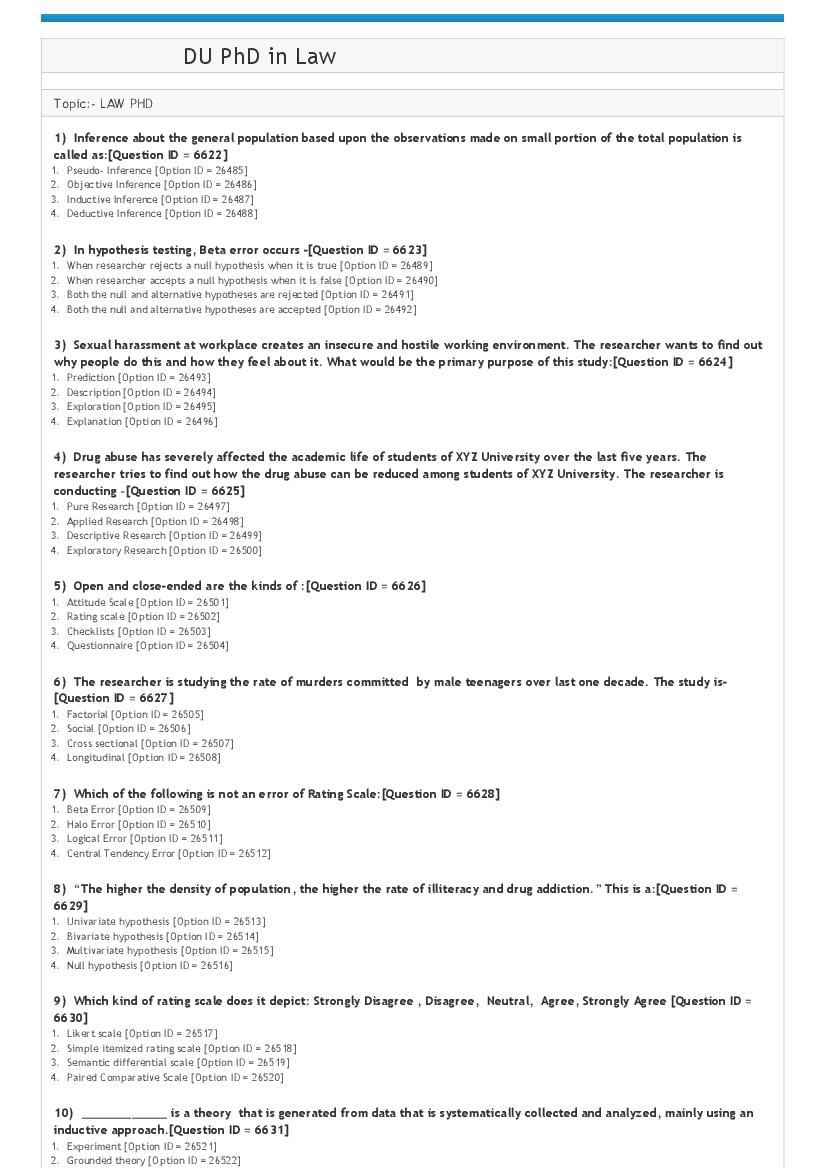 DUET 2021 Question Paper Ph.D in Law - Page 1