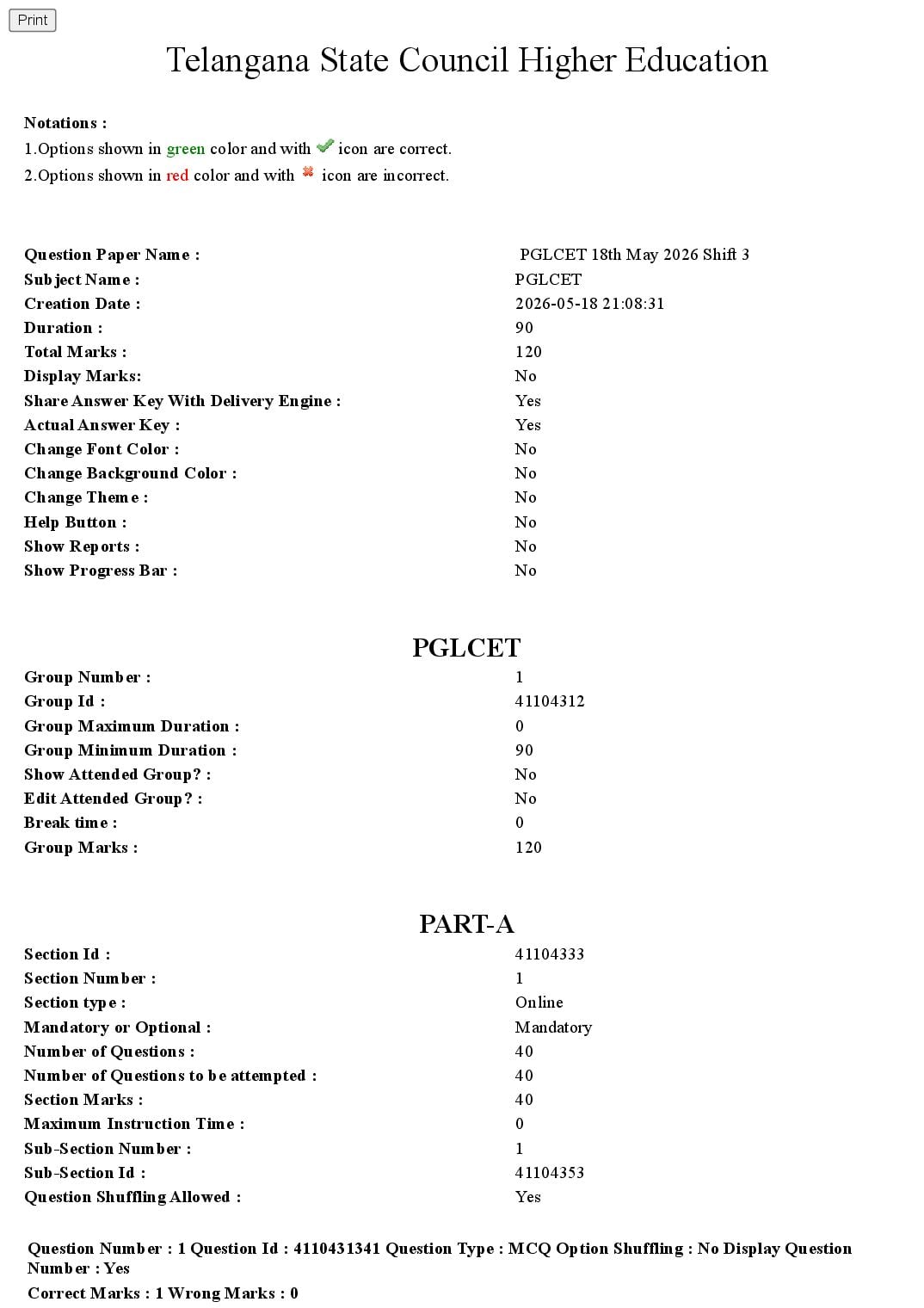 TS PGLCET 2026 Question Paper - Page 1 of 43