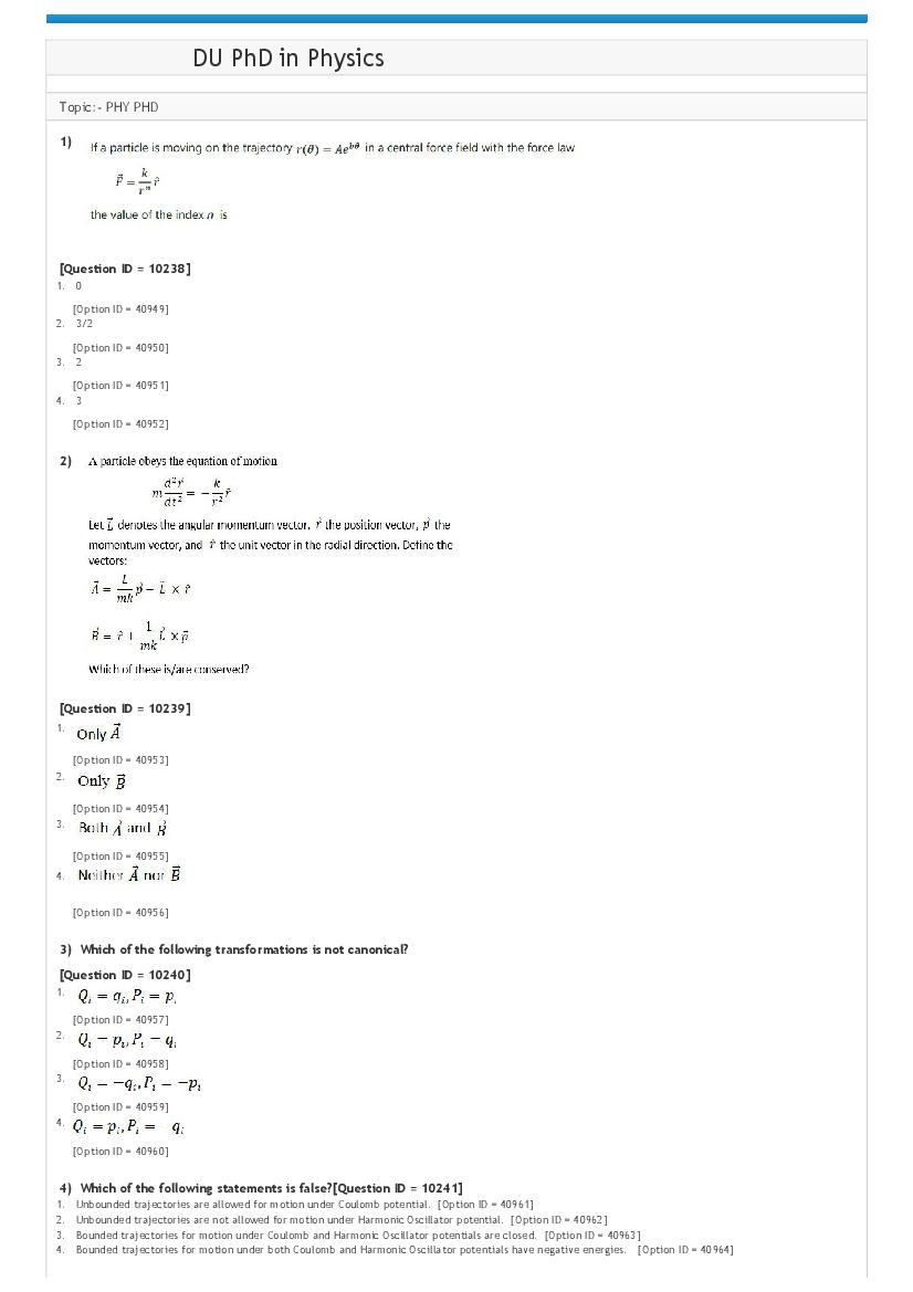 DUET 2021 Question Paper Ph.D in Physics - Page 1