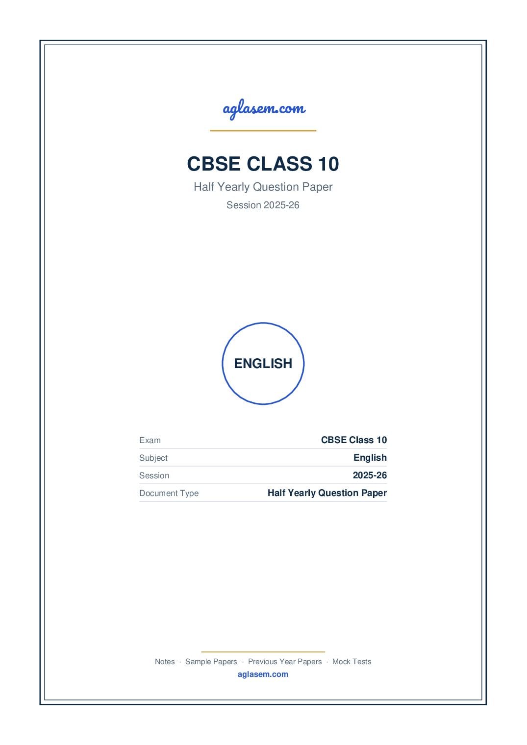 Class 10 Half Yearly Question Paper 2025-26 English - Page 1 of 8