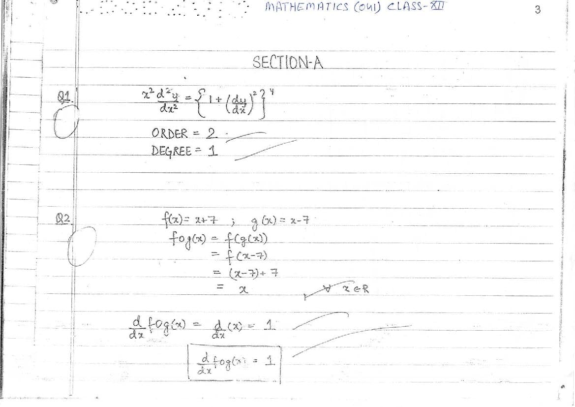 CBSE Class 12 Topper Answer Sheet 2019 for Maths - Page 1