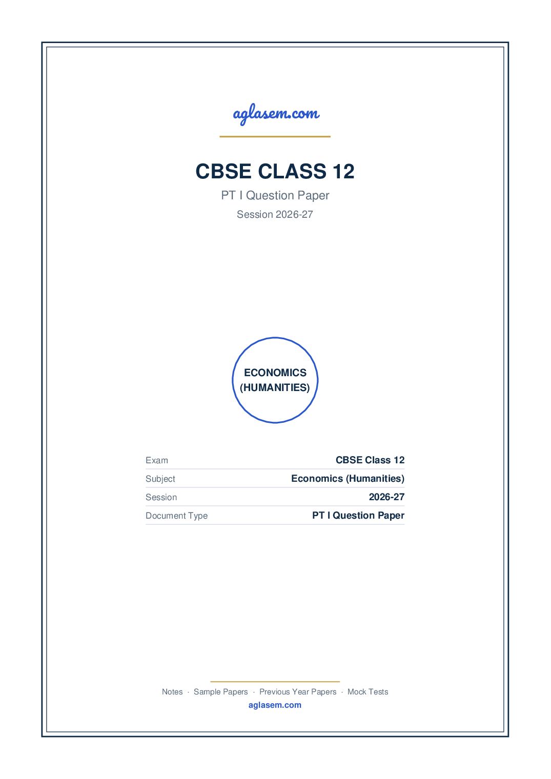 Class 12 PT I Question Paper 2026-27 Economics (Humanities) - Page 1 of 5