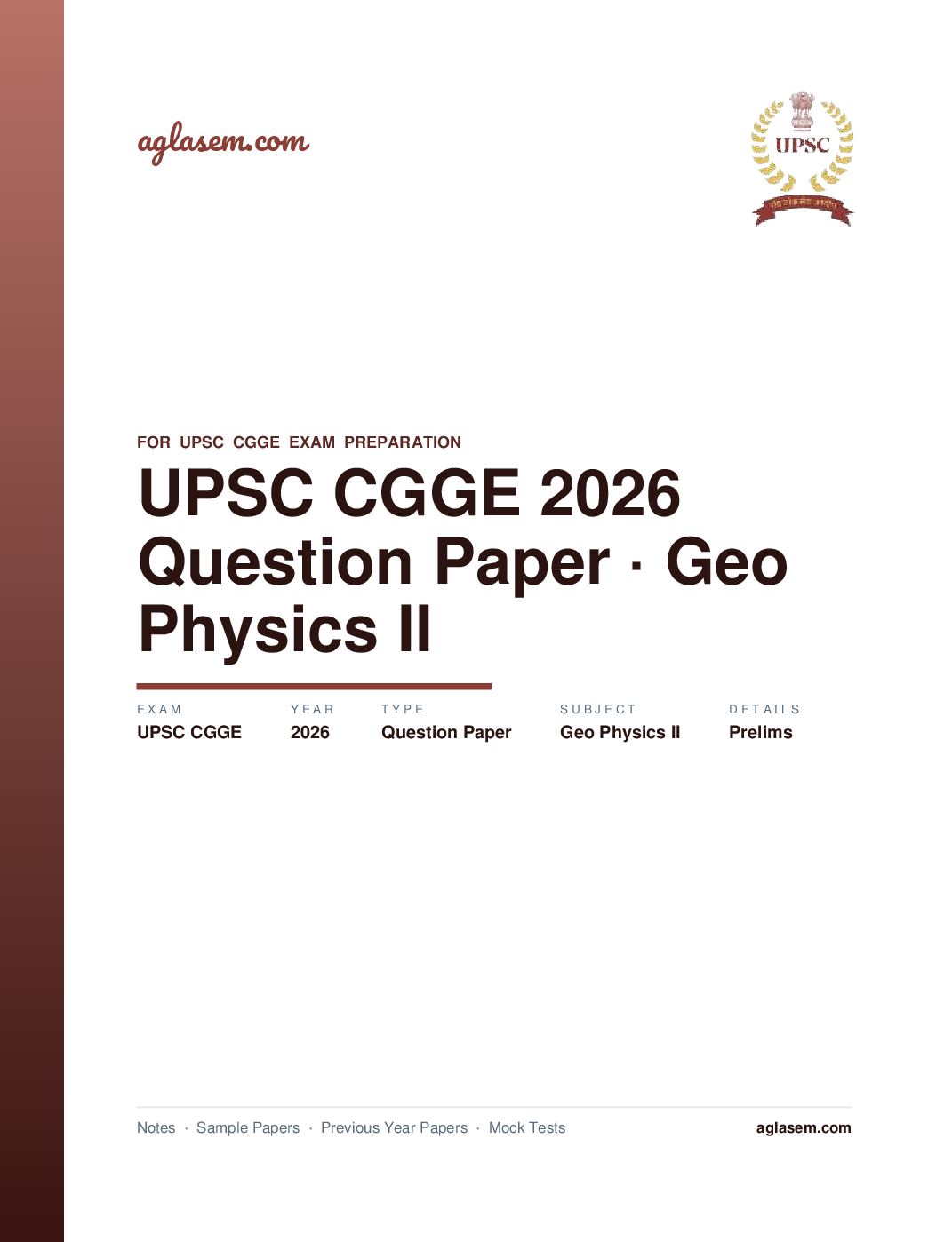 UPSC CGGE 2026 (Prelims) Question Paper Geo-Physics II - Page 1 of 25