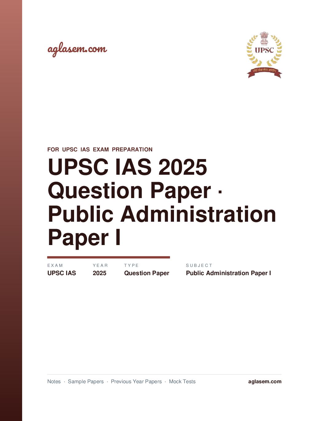 UPSC IAS 2025 Question Paper for Public Administration Paper I - Page 1 of 5