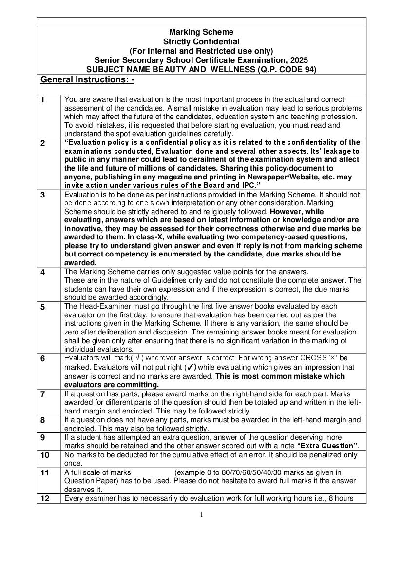 CBSE Class 10 Question Paper 2025 Solution Beauty and Wellness - Page 1
