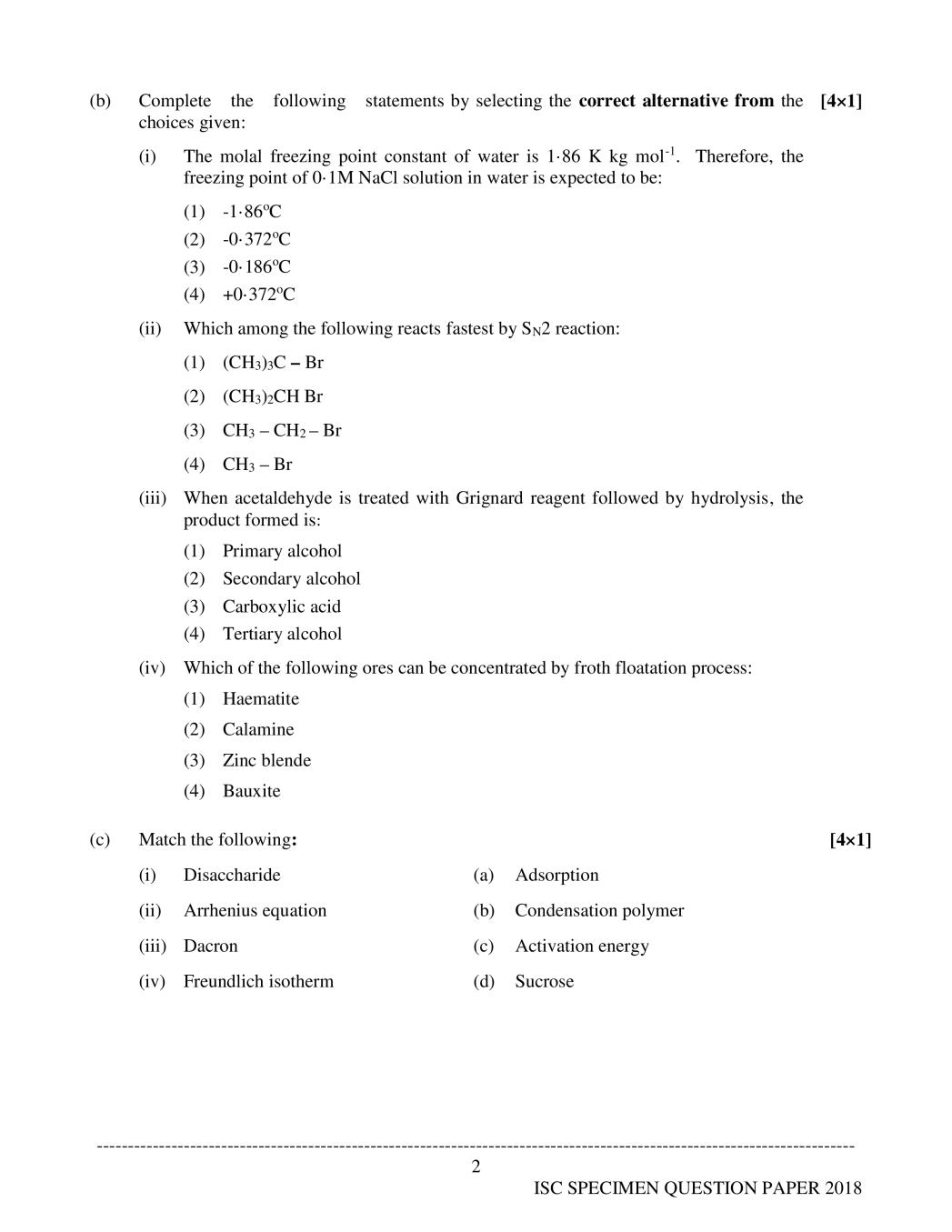 ISC Class 12 Sample Paper 2020 - Chemistry Specimen Question Paper ...